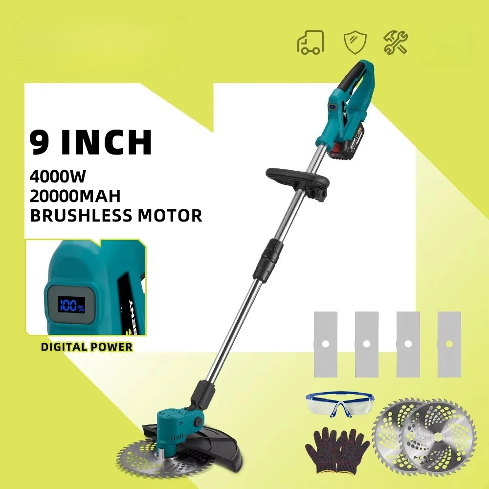 4000W Electric Lawn Mower for Grass Cutting 20000mah Li-ion Battery Cordless Mover Garden Tool for Makita 18v Battery