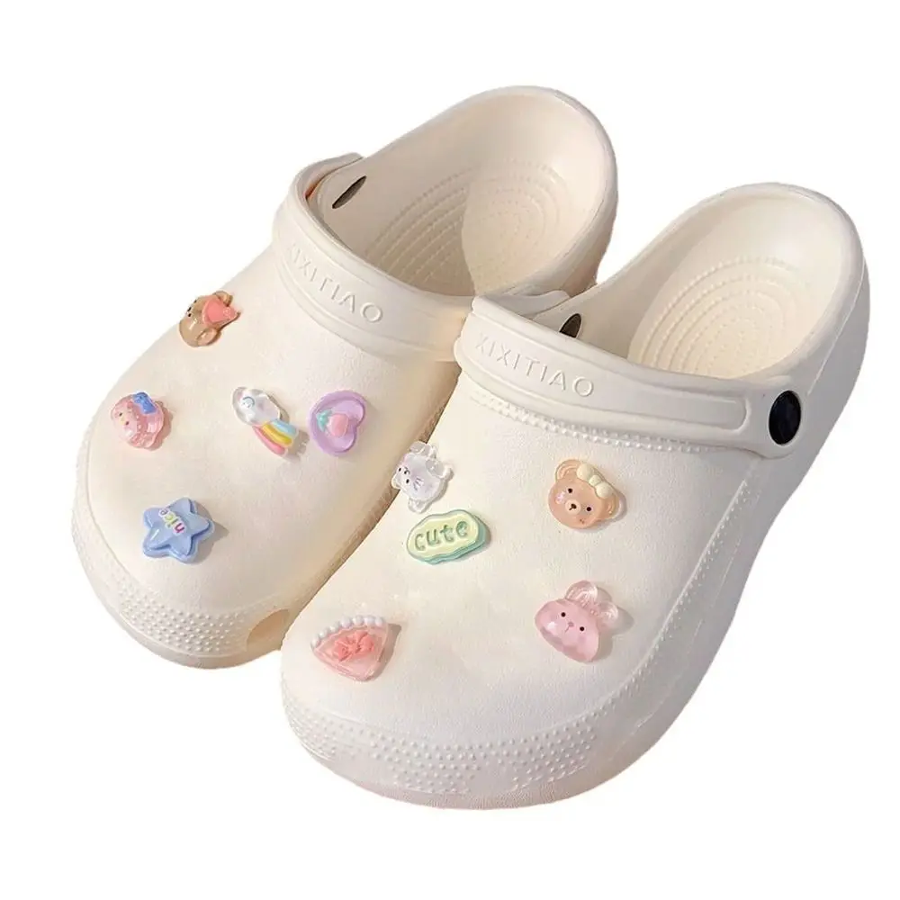 10/18Pcs/Set Transparent Floral Shoe Buckles Handmade Starfish Shells Hole Shoe Buckle Detachable Cute Rainbow Bear