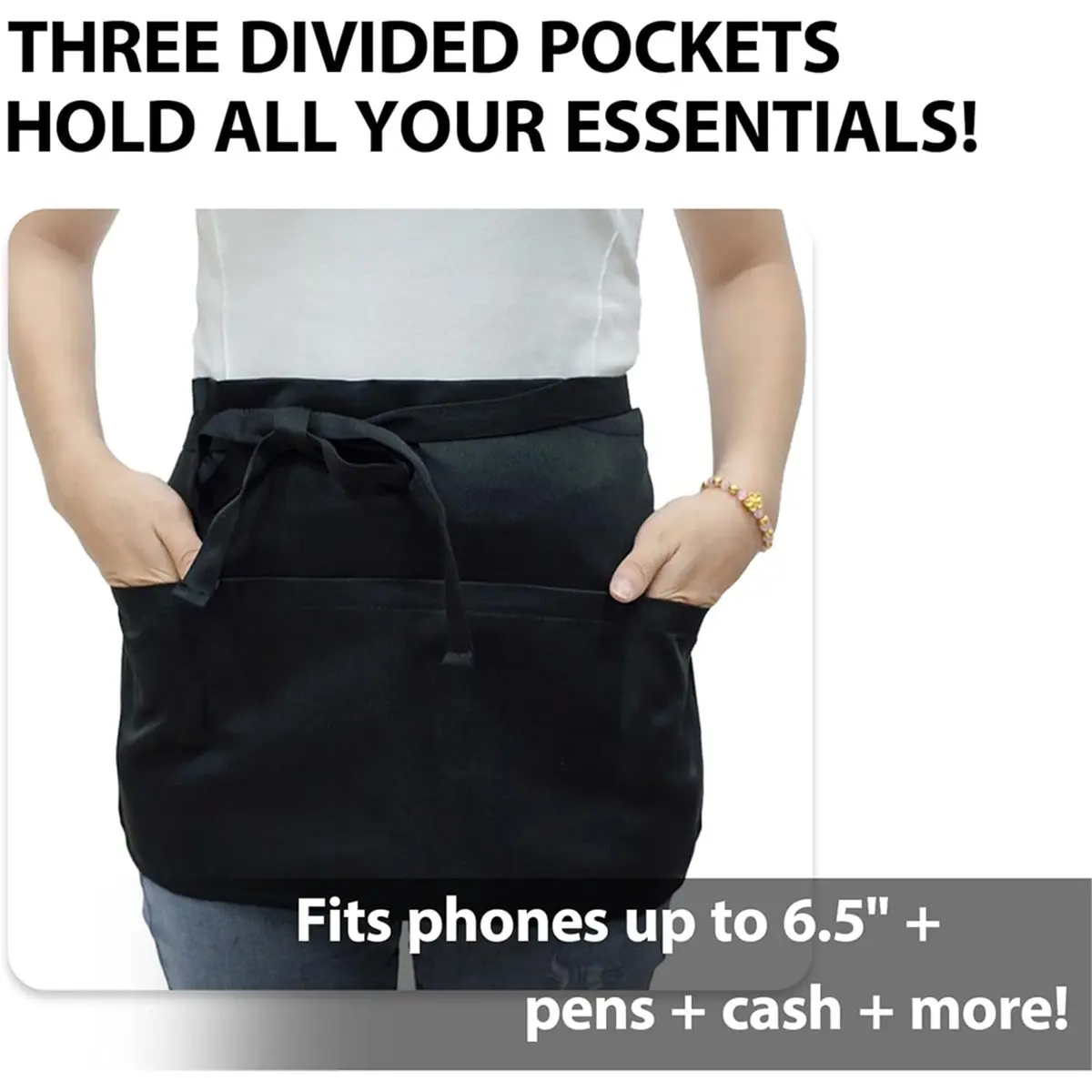 4-Pack Waterproof Server Apron with 3 Pockets - Ideal for Waitresses, Bartenders, and Craftsmen, Black