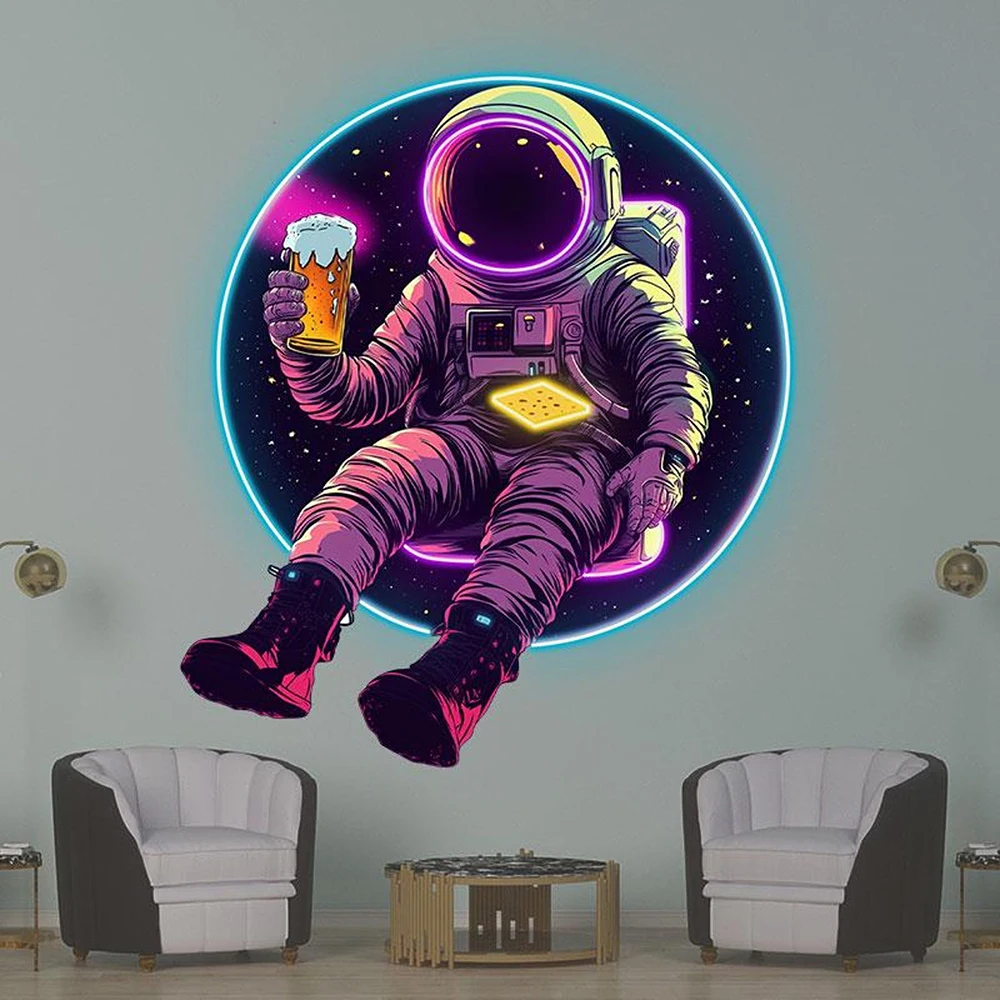 

Astronaut Drinking Beer Neon Sign Personalzied Custom Living Room Home Party Wall Decor LED Neon Light Beer Club Pub Decor Signs