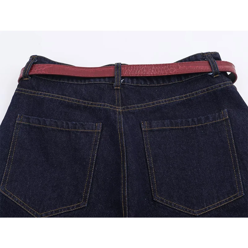 جينز نسائي موضة جديدة لعام 2026 مع حزام عالي الخصر وواسع الساق جينز غير رسمي أنيق للربيع والخريف بجيوب من قماش الدنيم