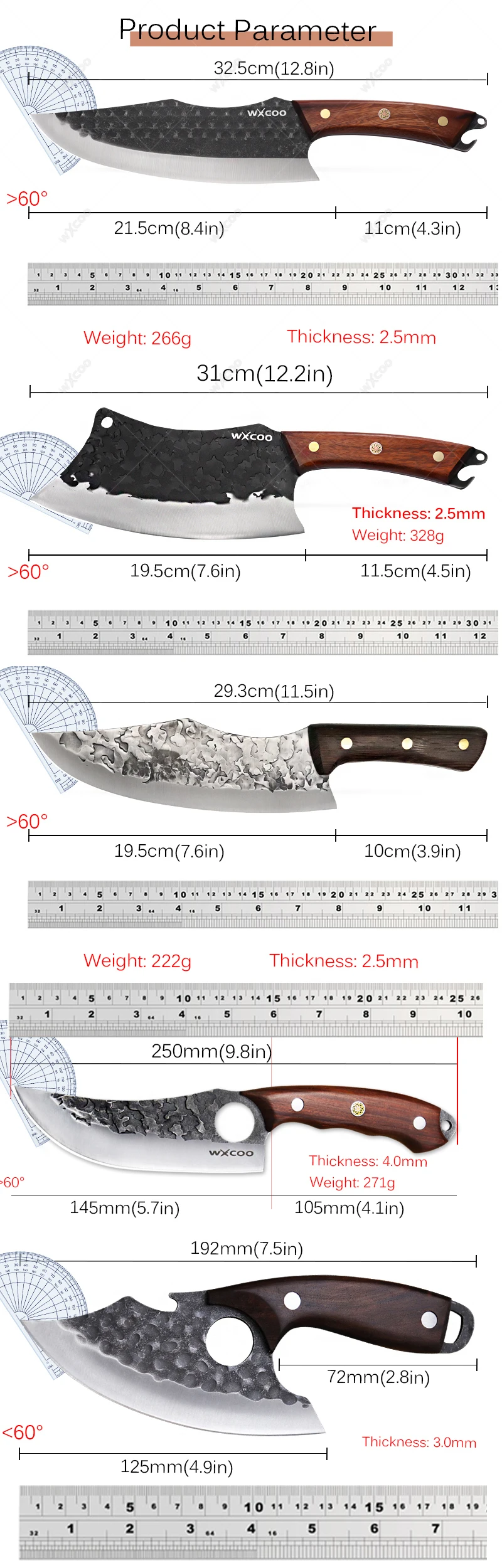 WXCOO Household Kitchen Knife Meat Cleaver Fish Boning Knife Hand Forged Butcher Utility Knife Bottle Opener Kitchen Scissors