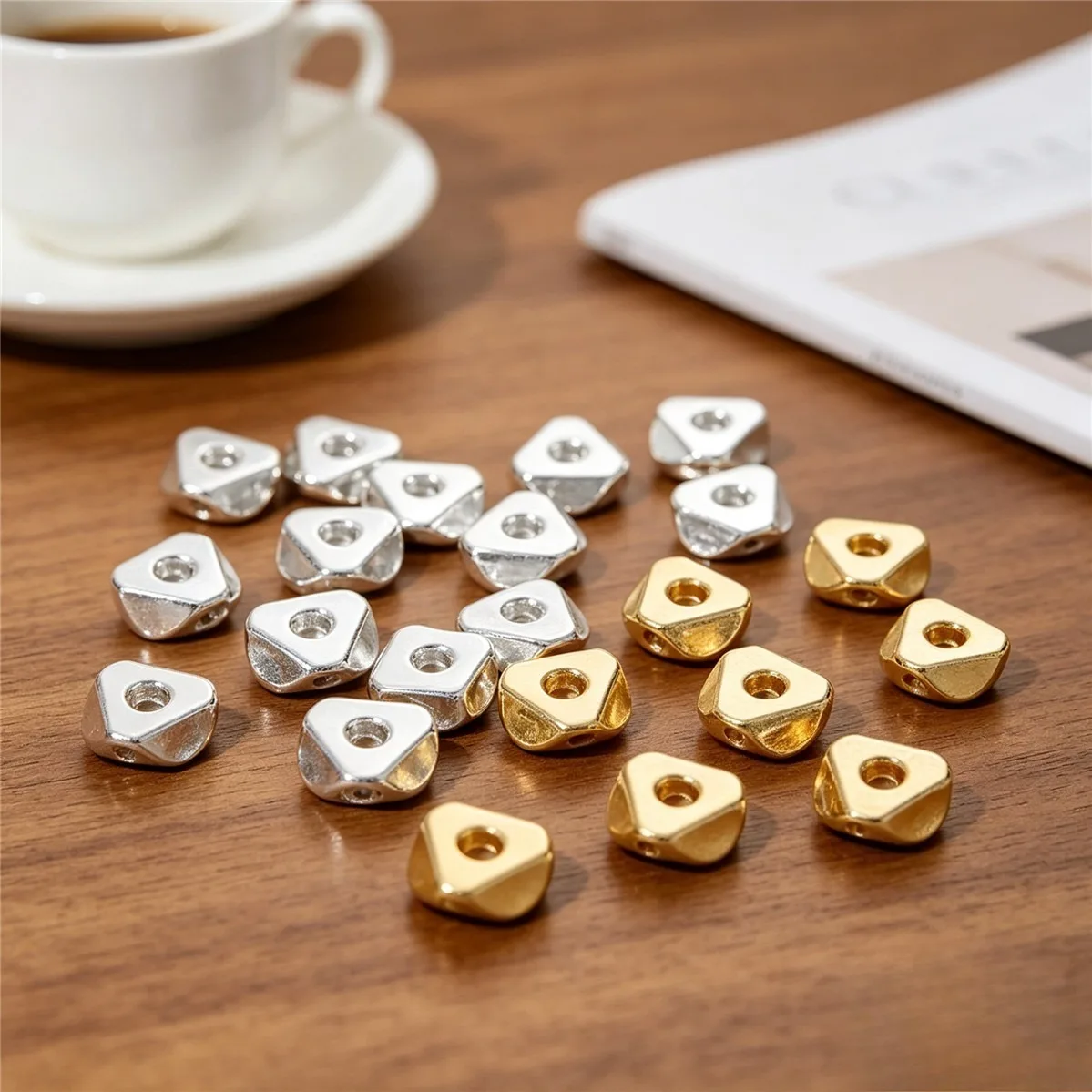 Simple Brass 14K Real Gold Plated Anti-fade Faceted Triangle Hexagon Spacer Discs DIY Bracelet Jewelry Findings