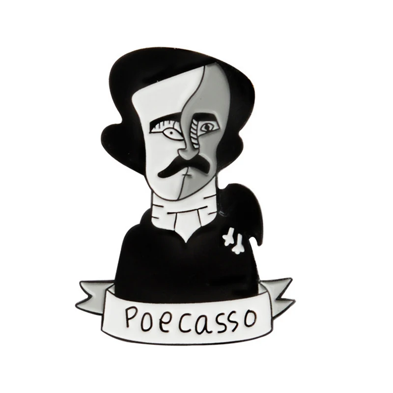 Funny art style Edgar Allan Poe Enamel Pin Two-Face Black Poecasso style Man Brooch Buckle Hat Backpack Shirt Collar Jewelry