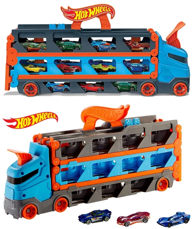 Original Hot Wheels Car Speedway Hauler Storage Carrier Drag Race Track Kids Boys Shark Chomp Transporter Toys for Children Gift