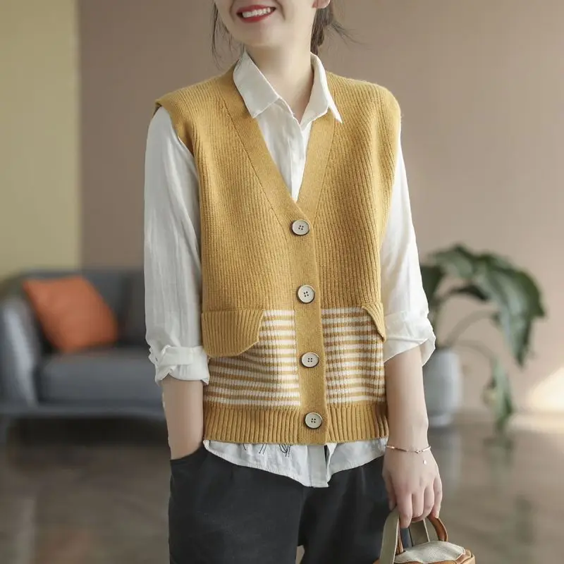 Vest Sweater Outerwear Women\'s Spring and Autumn New Style Artistic Retro Knitted Cardigan Loose Top