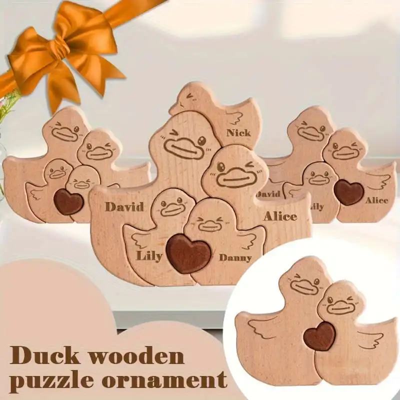 Custom Wooden Duck Hugs Puzzle Ornament, Heart-Shaped Interlocking Duck, Home Decor for Valentine's Day, Thanksgiving, Birthdays
