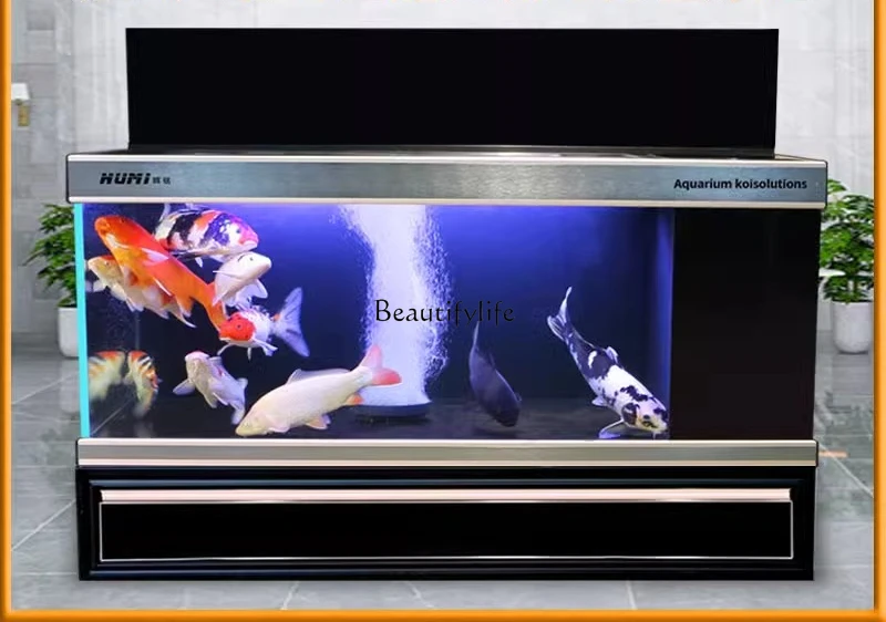 

03.Raising Koi Fish Tank Ground Tank Large Ultra White Filter Fish Tank Aquarium Living Room Office