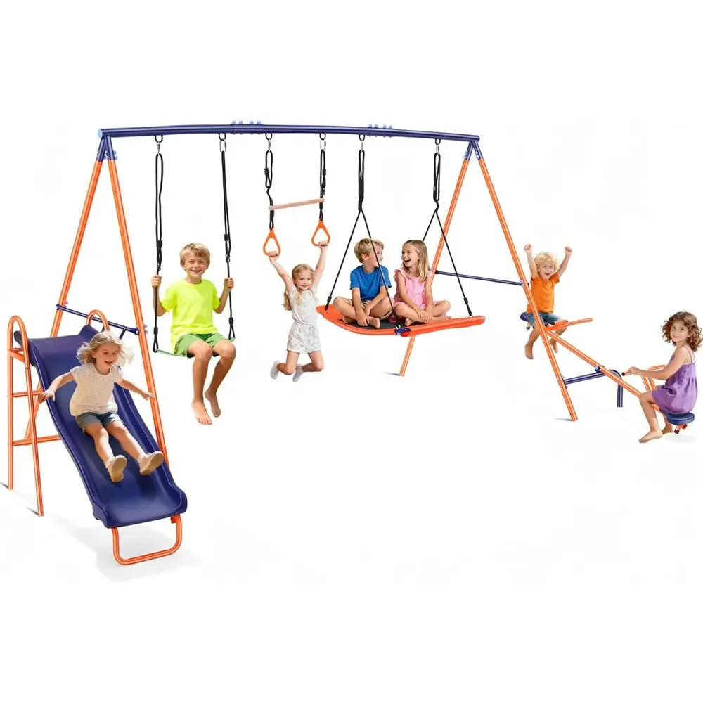 

Swing Sets or Backyard Kids 3-12, Outdoor Playground Swingset with Slide&Teeter-Totter,700LBS Heavy Duty Swing Set with 2 Adjust