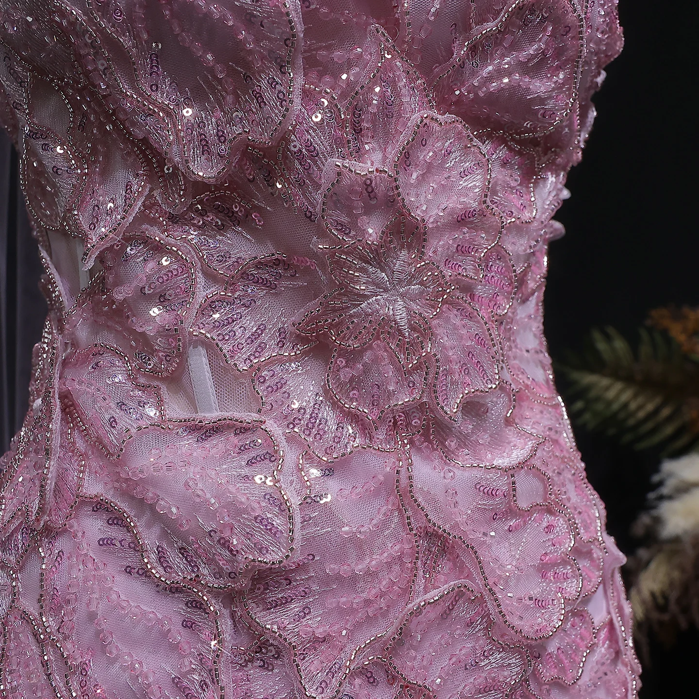 Sharon Said Atemberaubendes Abendkleid mit rosa Tüllblumen-Applikationen 2026 Luxuriöses Damen-Abendkleid für formelle Anlässe SS239 Maßanfertigung – Detail 12