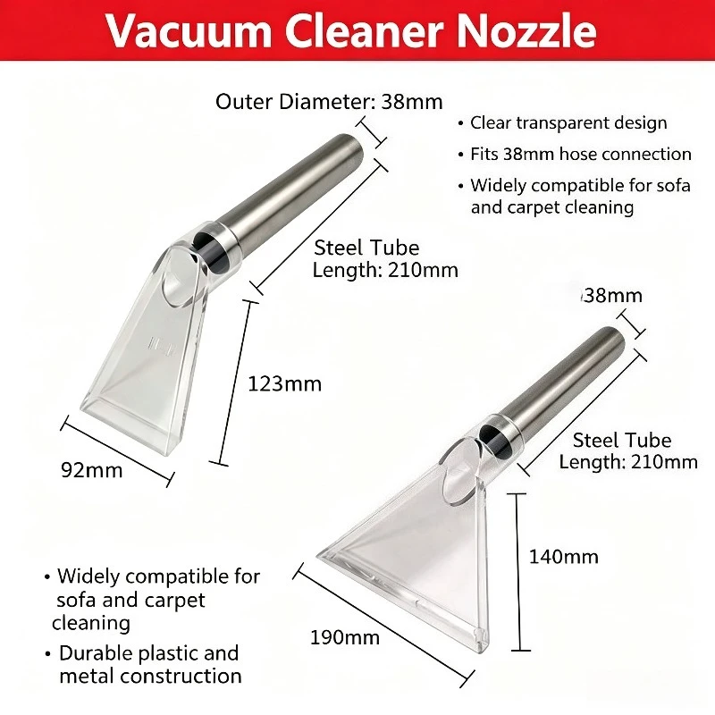 Transparent 32/35/38mm Extraction Nozzle Vacuum Cleaner Water Suction Head Carpet Sofa Fabric Cleaning Tool Stainless Steel Tube
