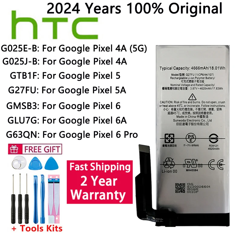 GTB1F G27FU GMSB3 Original Battery For HTC Google Pixel 4A 5 6 5A 6A Pro Pixel5 Pixel6  5G G63QN GLU7G G025J-B G025E-B Bateria