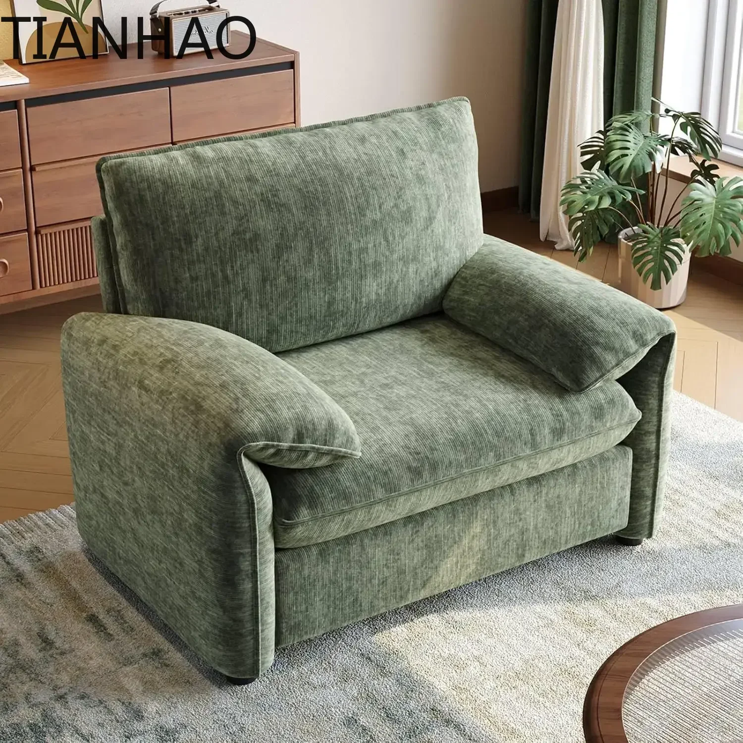 Oversized Accent Chair, 42 Inch Chenille Fabric Armchair, Comfy Single Sofa Chair with Padded Arms, Pocket Spring Cushion