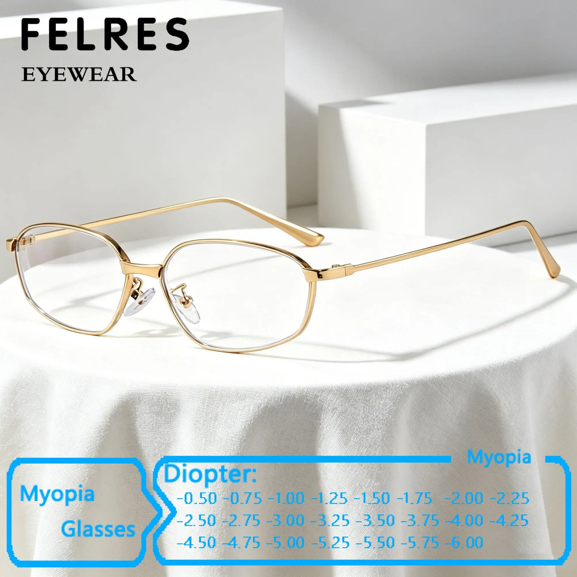 Irregular Metal Anti Blue Light Myopia Glasses Women Clear Negative Diopter Prescription Nearsighted Optical Eyewear Female