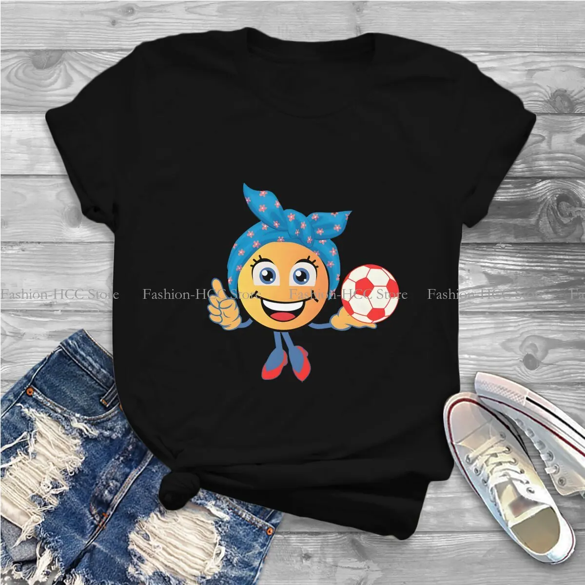 Soccer Polyester TShirts Emoticon Ball Print Homme T Shirt Clothing