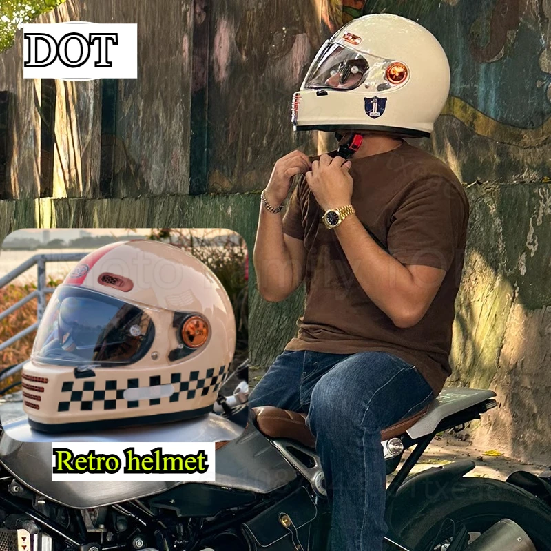 

Motorcycle helmet retro cruise locomotive double mirror full helmet warm men's and women's winter helmet dot