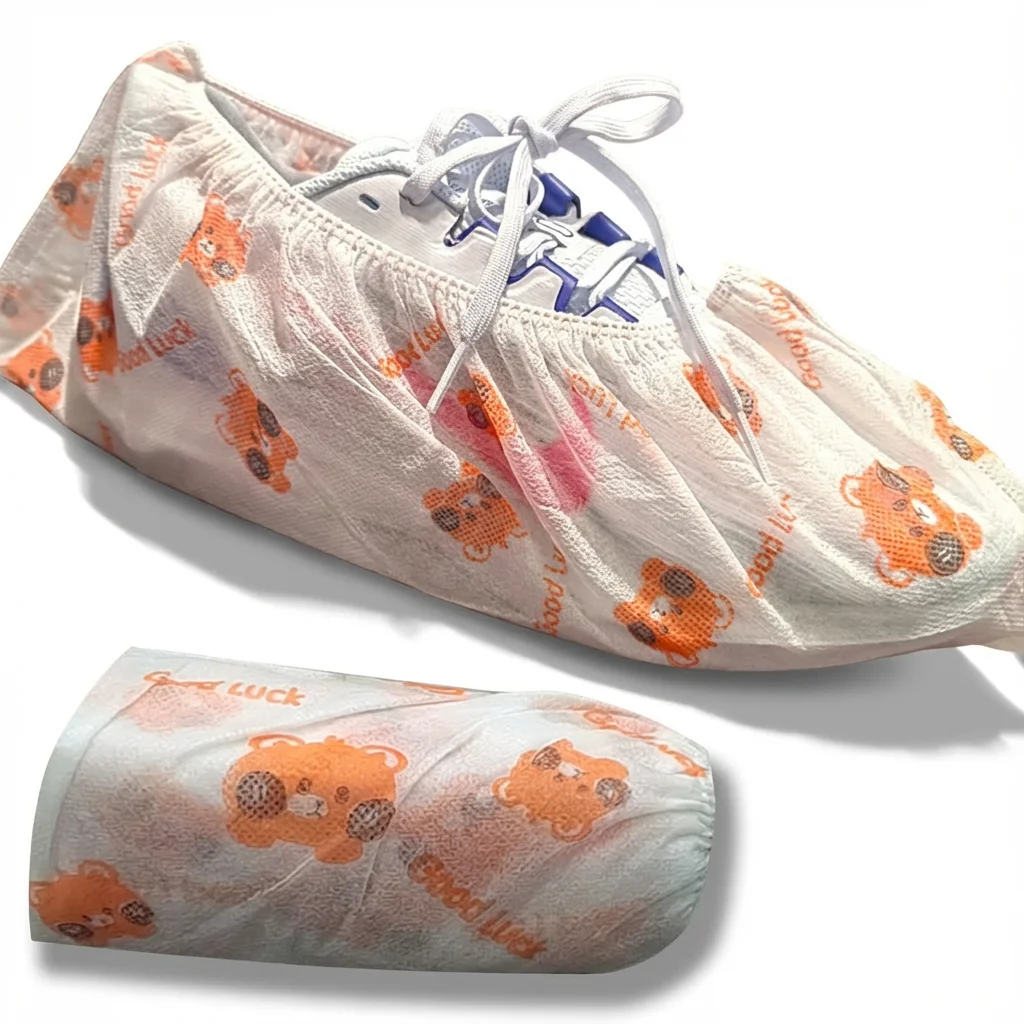 

50 упаковок одноразовых бахил с мультяшным медведем: утолщенные износостойкие эластичные защитные бахилы одного размера