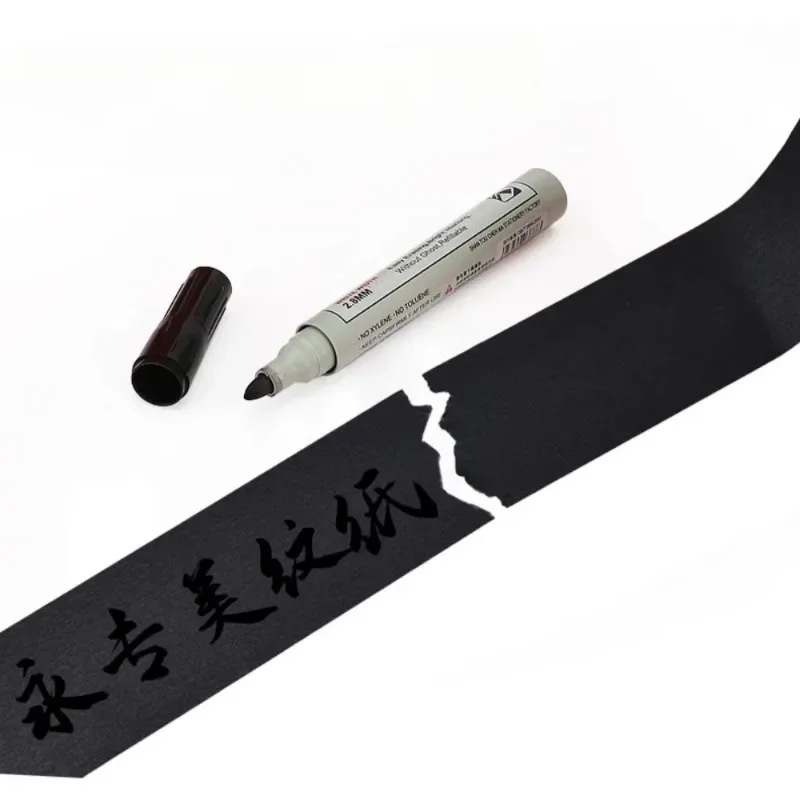 Black of 10/20/30/40/50mm X 50m Textured Paper Tape Used  1/2 Rolls for Writing Masking Tape, Painting Craft Tape Wall Stickers
