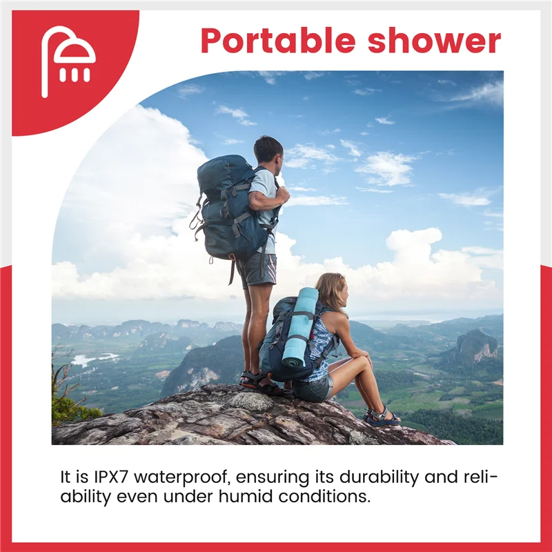 

Y49A-Portable Camping Electric Shower Pump IPX7 Waterproof With Temperature Display For Hiking, Backpacking