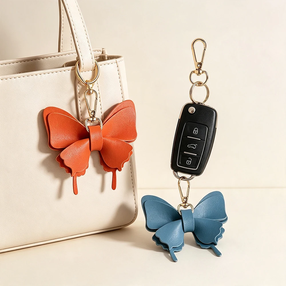 2PCS Leather Butterfly Bag Charm, Cute Butterfly Keychain Accessories for Women, Leather Purse Charms for Handbags Tote Bags