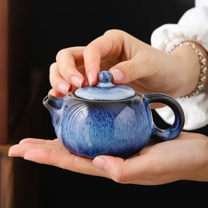 Household Porcelain Kung Fu Tea Set, Flambe, Temmoku Glaze, Gentiana Pot, Jianzhan Teapot, Traditional Porcelain,Overglaze color