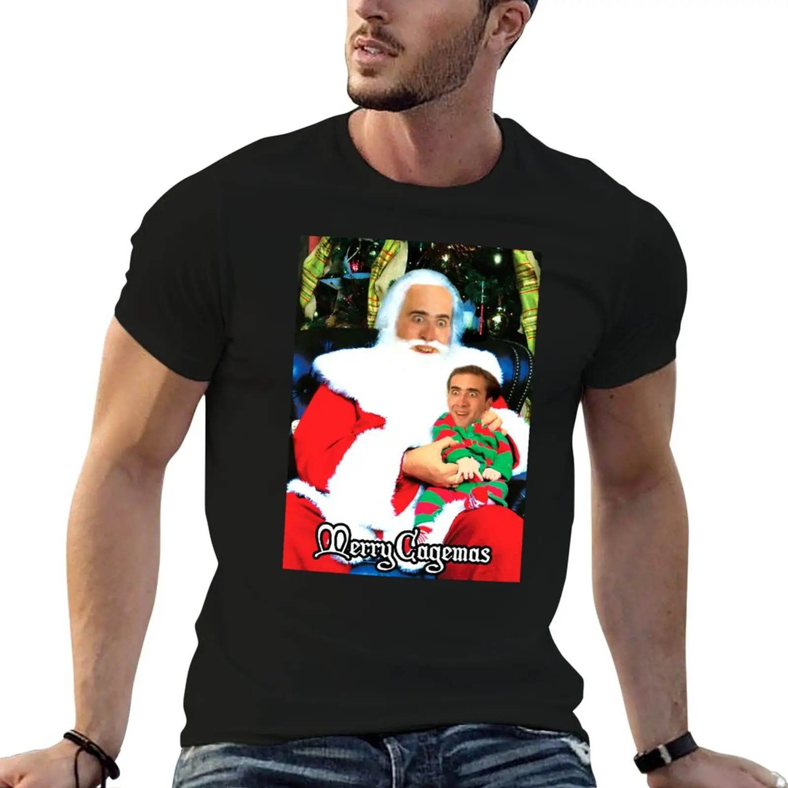 

Merry Cagemas Santa Knee Nicolas Cage Christmas T-Shirt funny t shirts man T-Shirt