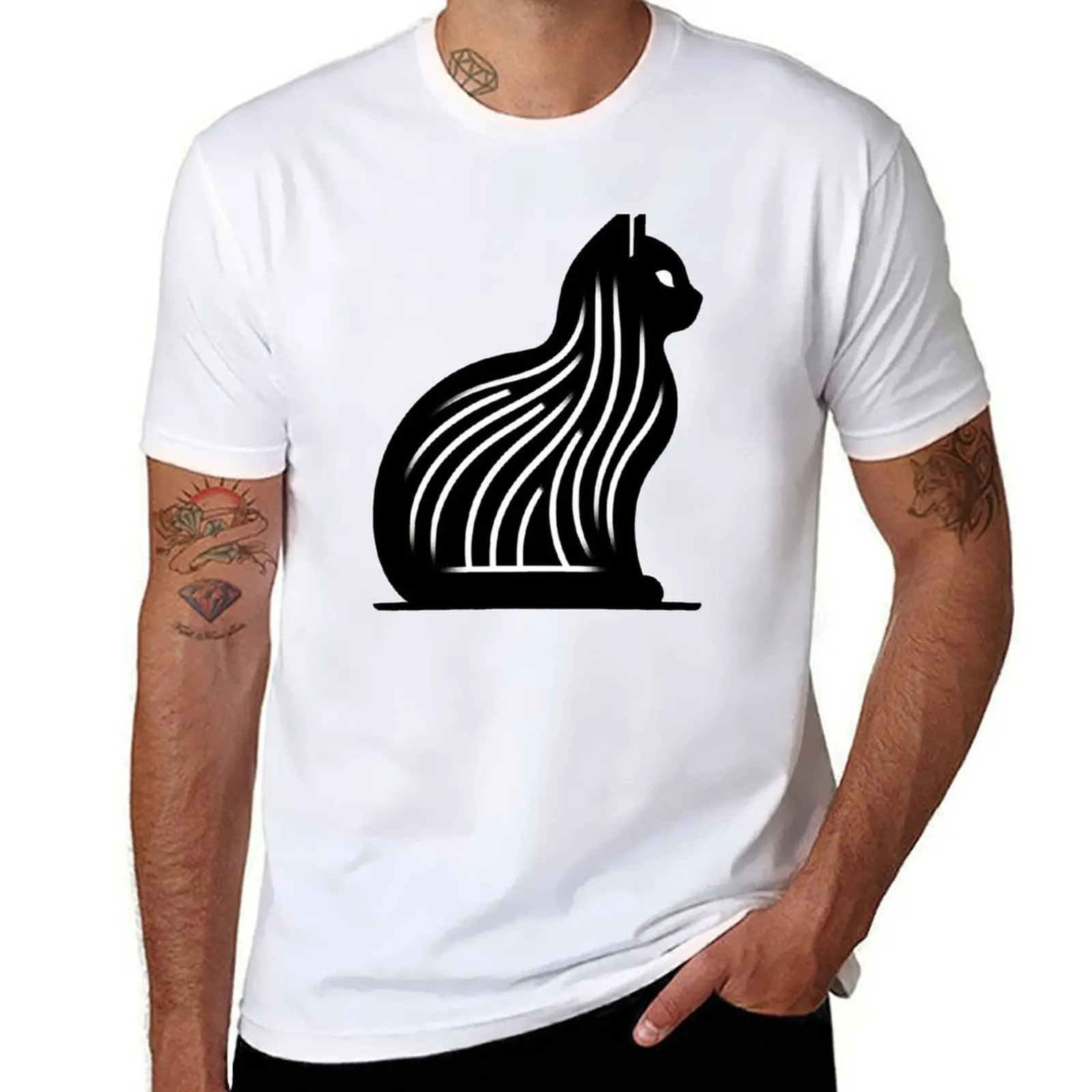 

Minimalist man cotton Cat vintage t shirts man t for 100% Black graphic Illustration shirts T-Shirt