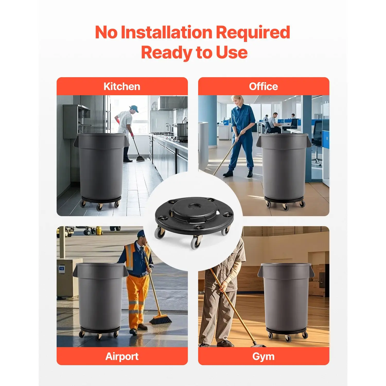 Trash Can Dolly, Fit 20, 32, 44, 55 Gallon Containers, 2 Packs Round Roller Base with 4 Lockable Wheels, 500lbs Heavy Duty