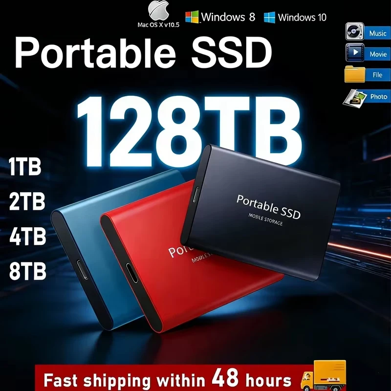 Disco de Estado Sólido Lenovo 1TB, Disco Rígido Externo 2TB, Disco Rígido de Alta Velocidade USB3.1, SSD Portátil 128TB para PC/Laptop/Mac/Telefone
