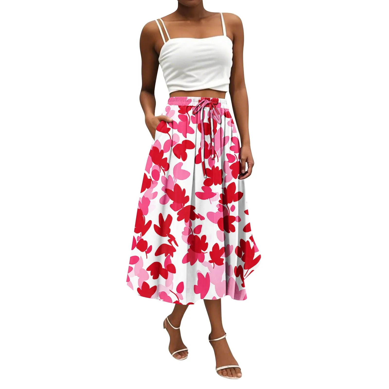 

Solid Color Skirts For Women New Women'S Skirt Bohemian Skirt Floral Print Casual Temperament Pocket Long Skirt Women юбка