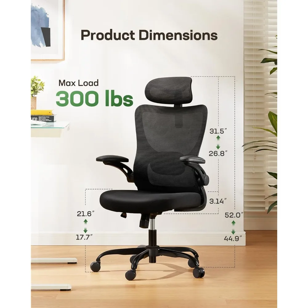 Ergonomic Office Chair with Headrest Mesh Office Computer Desk Chair with Adjustable Lumbar Support Rolling Work Swivel Chairs