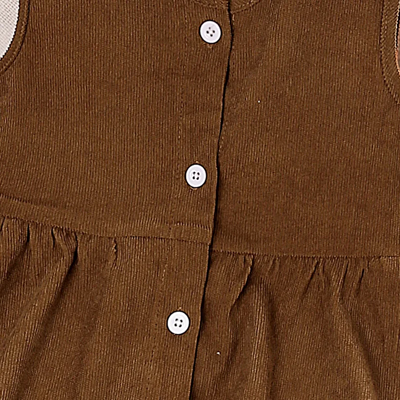 Dress Kids Girls 4-7 Years Brown Sleeveless Corduroy Dress + Corduroy Headband For Girls Stylish Girls Korean Style Dress