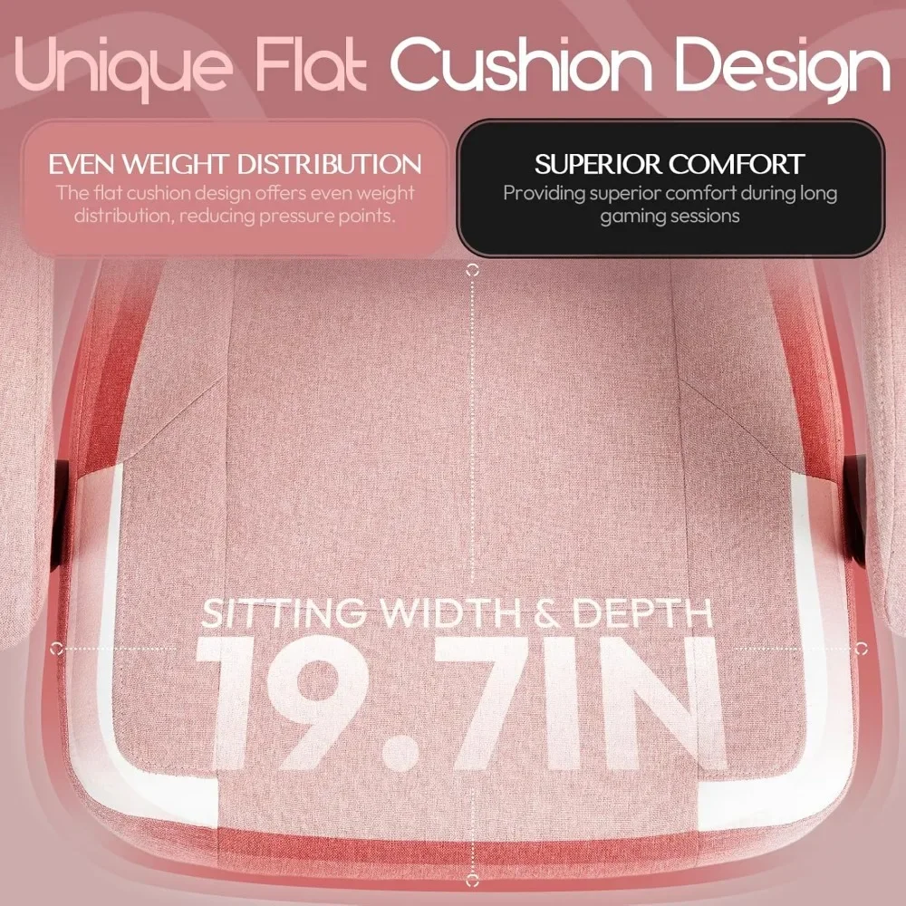 Fabric Gaming Chair with Pocket Spring Cushion,Breathable Computer Chair with Massage Lumbar Support and Footrest, High Back