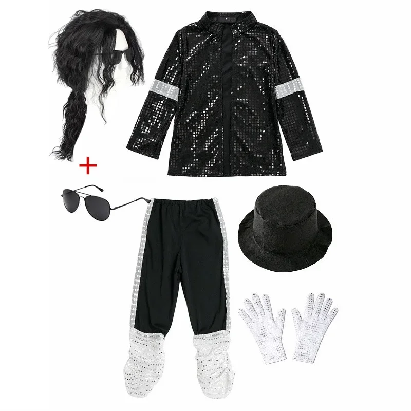 Boys 70s 80s Pop Rock Superstar Costume Jackson Moonwalk Retro Clothes Set for Halloween Cosplay Stage Performance Dance Outfits - view 4
