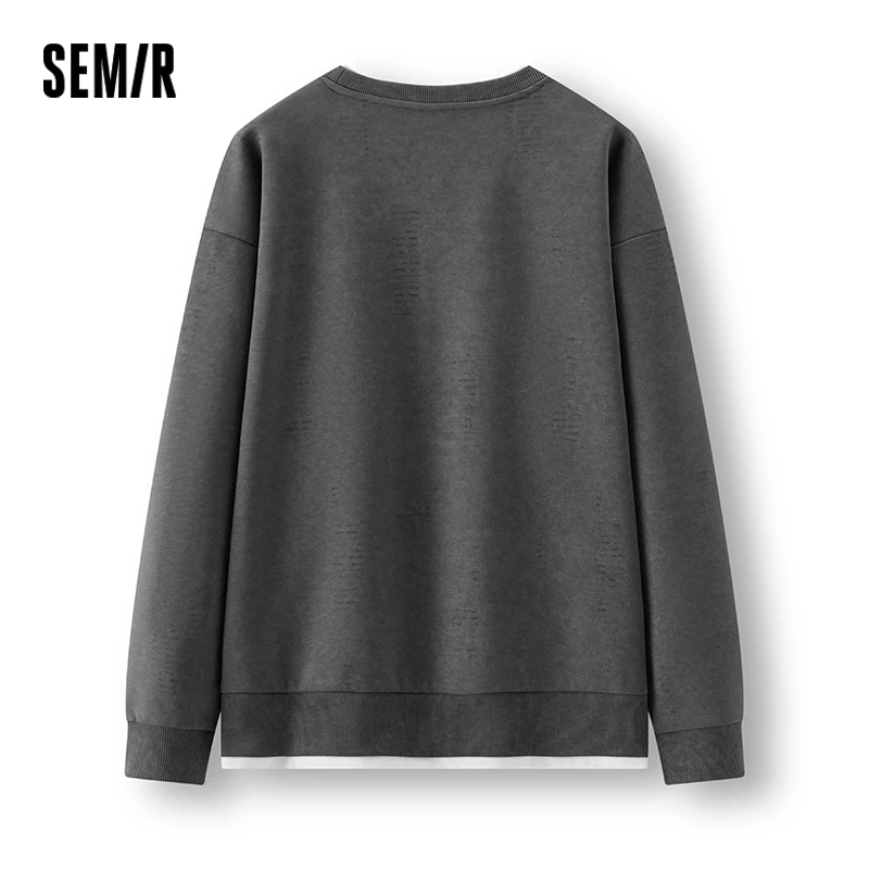 Semir Men Fleece Sweatshirt Color Block Layered Look Crew Neck Loose Fit Modern Style 2026 New Winter Daily Wear