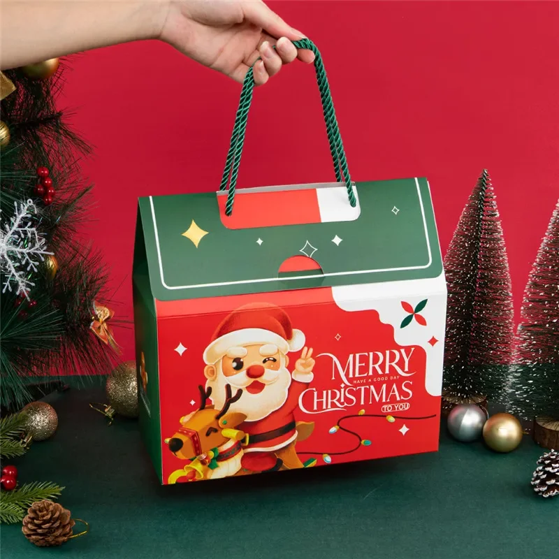 4/12 قطعة صندوق تغليف هدايا عيد الميلاد للزواج مع مقبض سانتا كلوز كاندي للأطفال عطلة الطفل سنة جديدة سعيدة هدايا الحفلات