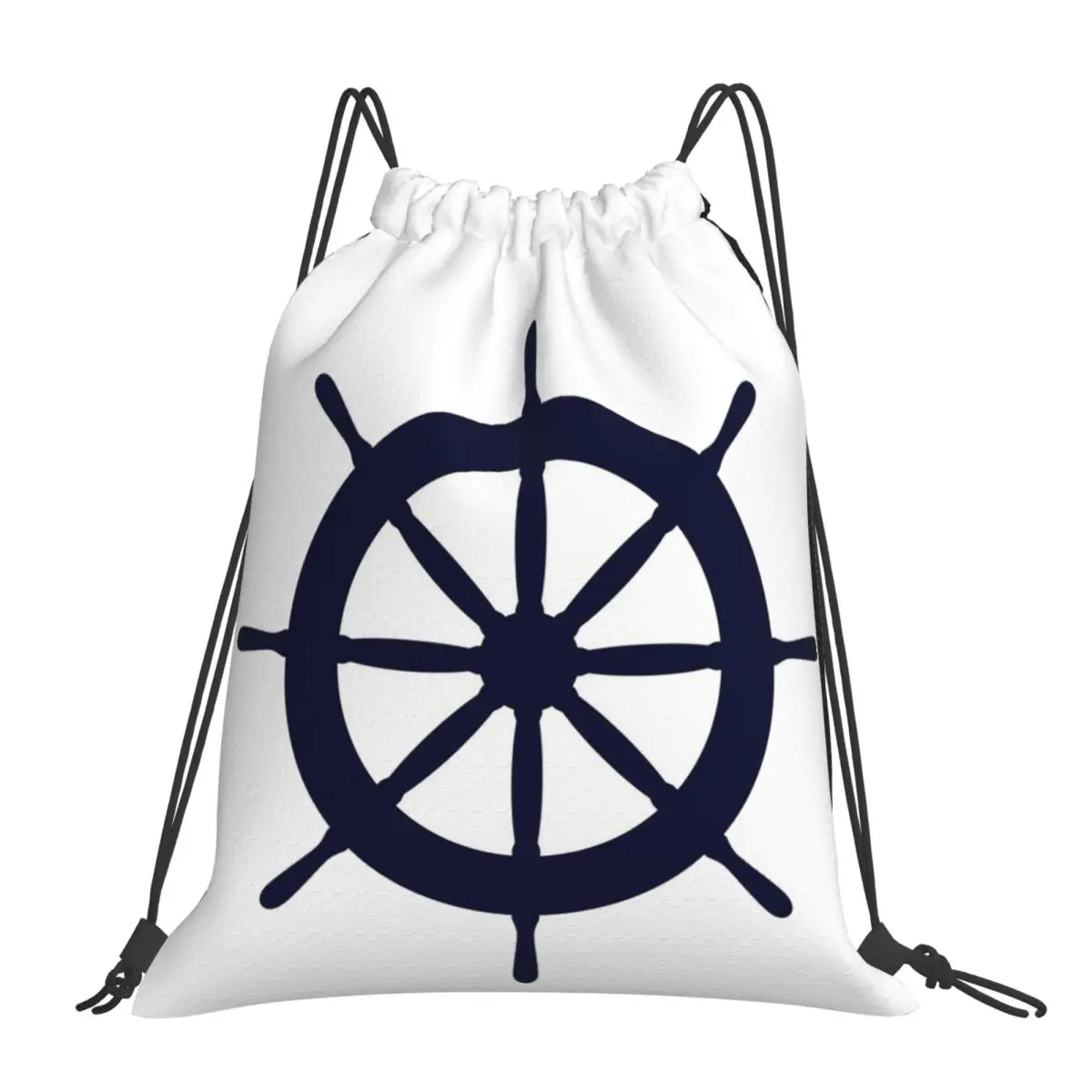 

Navy Blue Ship Steering Wheel Backpacks Multi-function Portable Drawstring Bundle Pocket Sports Bag Book Bags Man Woman Students