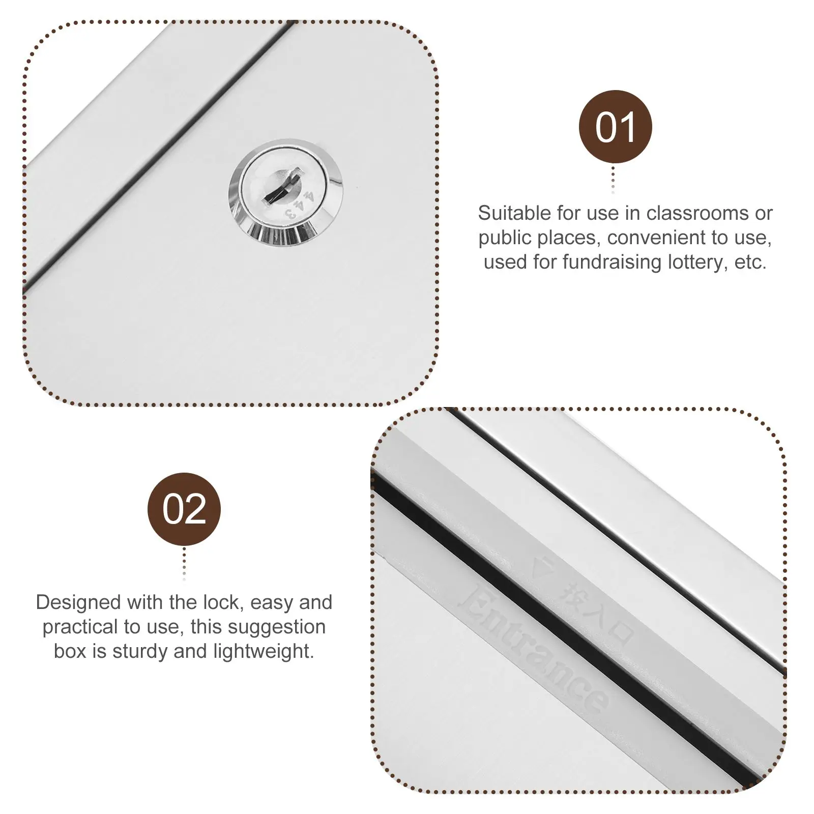 1Pcs Stainless Steel Suggestion Box Lockable Mailboxes Donation Ballot Wall Mount Letter Boxes Versatile Storage Security