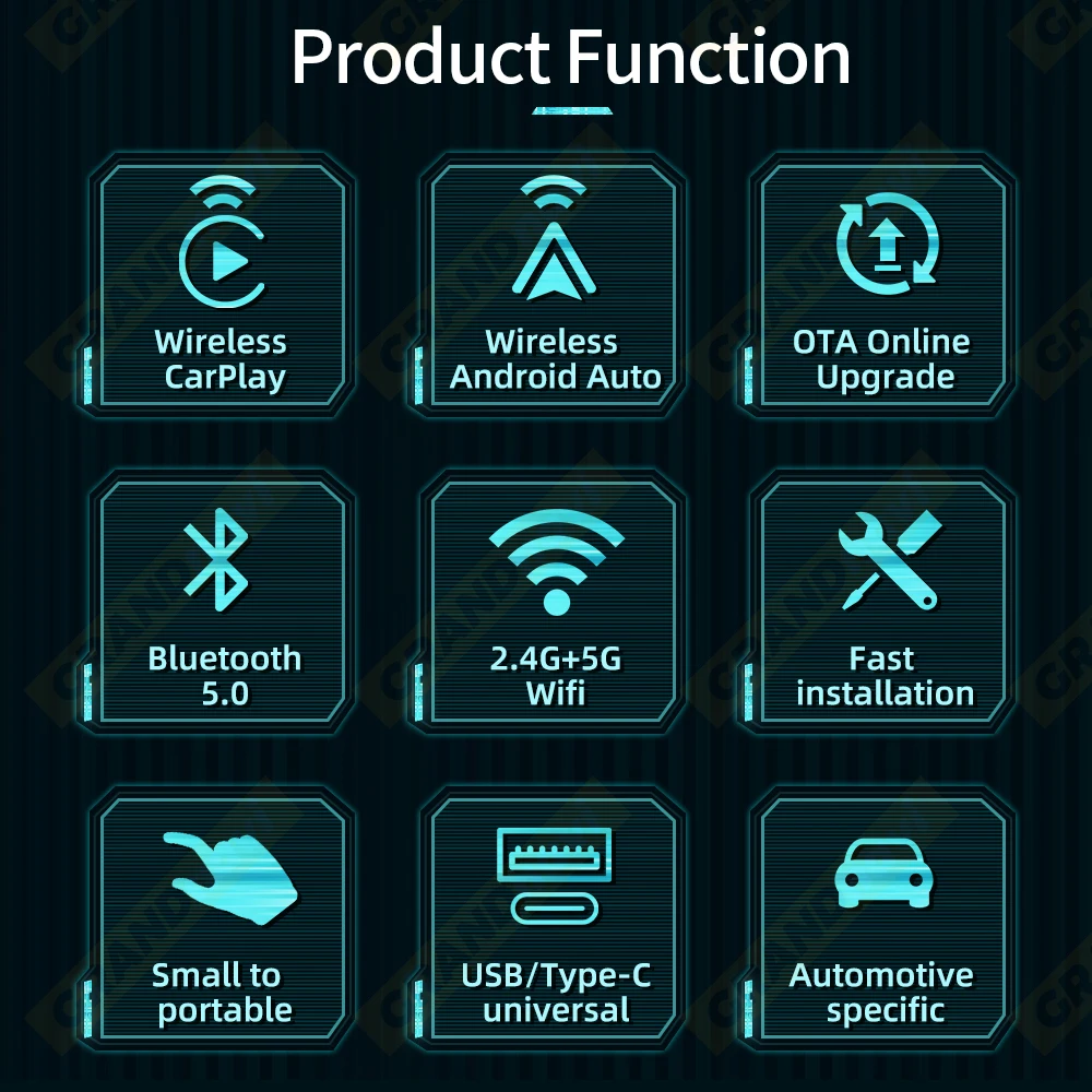 2-in-1-Kabel- und Funk-CarPlay-Dongle, kabelloser Android Auto USB-Adapter, Bluetooth, für KIA, Ford, Audi, Porsche, MG, Toyota, VW, Hyundai. – Detail 4