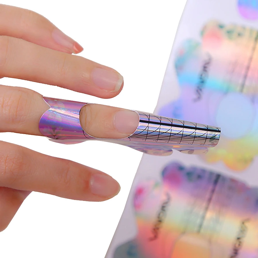 100 Stück Nagelkunstformen, französische Spitzen, Verlängerung, UV-Gel, selbstklebende Papierformen, Schablone für professionelle Nagelkünstler – Detail 3