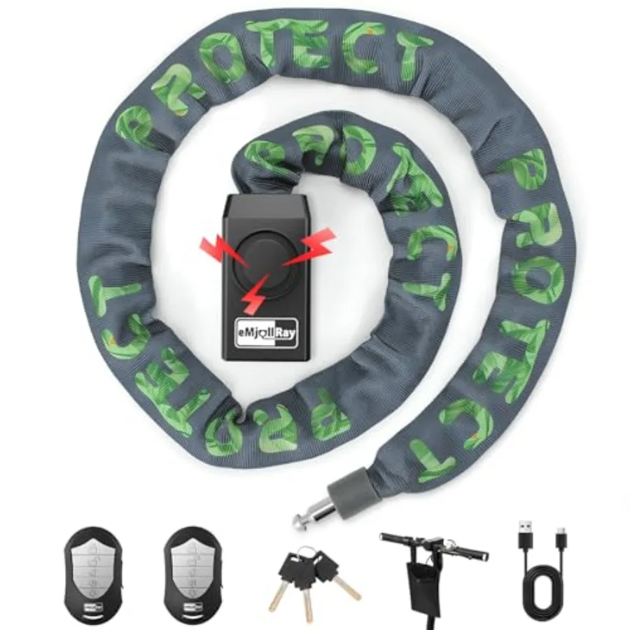 

Anti-Theft Bike Alarm Chain Lock, Bike Lock 110dB Security 8mm x 4ft Chain Lock with Key and Remote Control Heavy Duty Steel Re