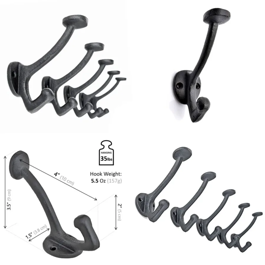 

5 упаковок, винтажные декоративные чугунные настенные крючки для одежды, сверхпрочные черные крючки для пальто, шапки, кошелек, полотенец, современный фермерский дом