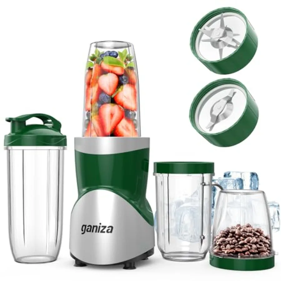 Licuadora de 900W para batidos y smoothies con 4 vasos portátiles sin BPA, receta nutritiva verde