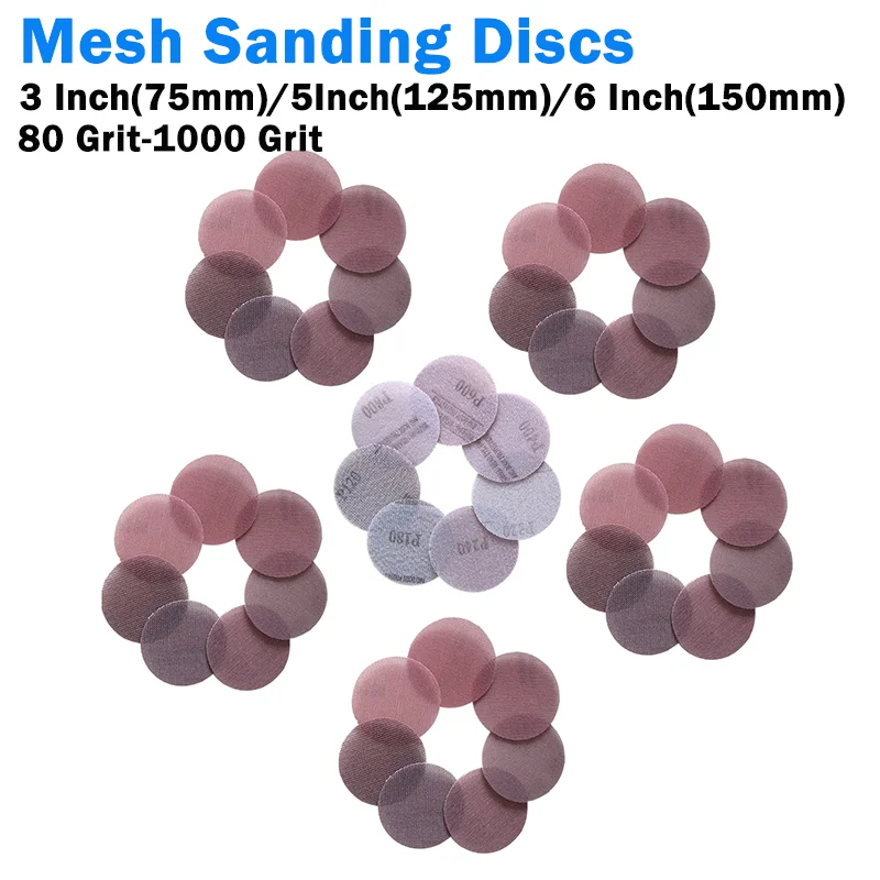 Hook & Loop Abrasive Mesh Sanding Discs 3/5/6 Inch 75/125/150mm Dust Free Anti-Blocking Sharp Grinding Sandpaper 80-1000 Grit