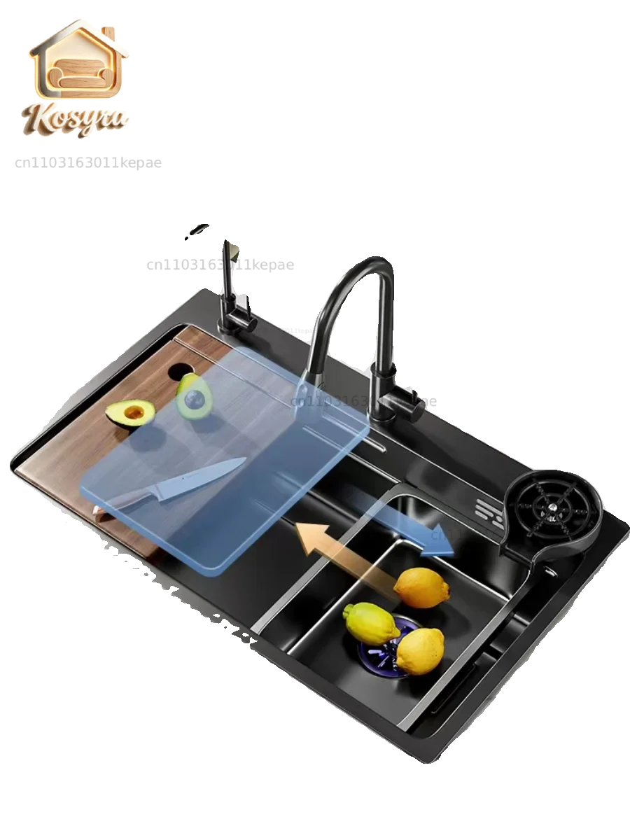 

Black King Kong 304 Stainless Steel Nano Kitchen Sink Waterfall Thickened Large Single Sink Handmade Vegetable Basin Dishsink