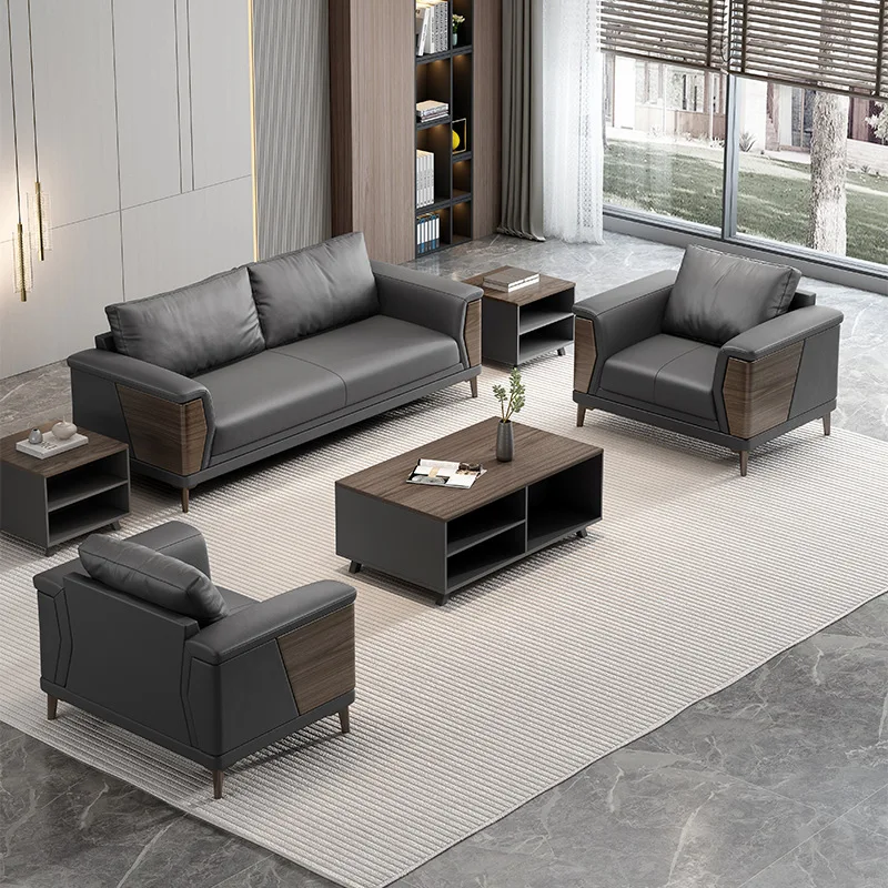 

Boss President Office Leather Seating Business VIP Reception Lounge Office Coffee Table Set for Rest Area