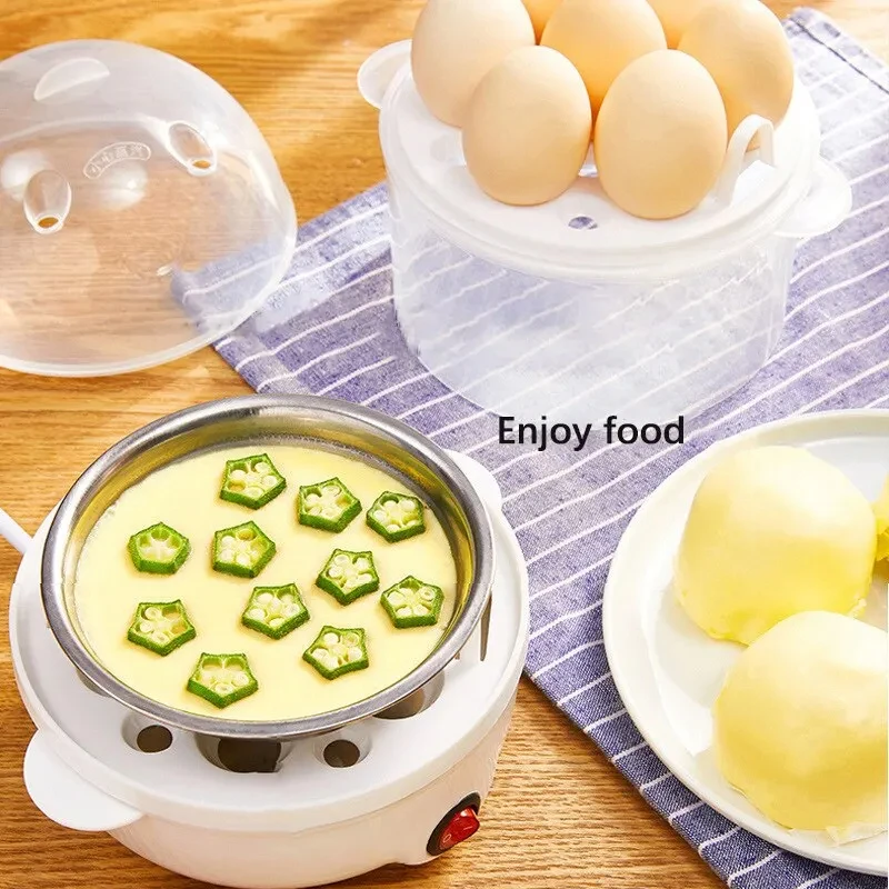 DINRGO 220V Multifunctional Electric Egg Boiler Double Layers Egg Cooker Mini Steamer Poacher Kitchen Cooking Breakfast Machine