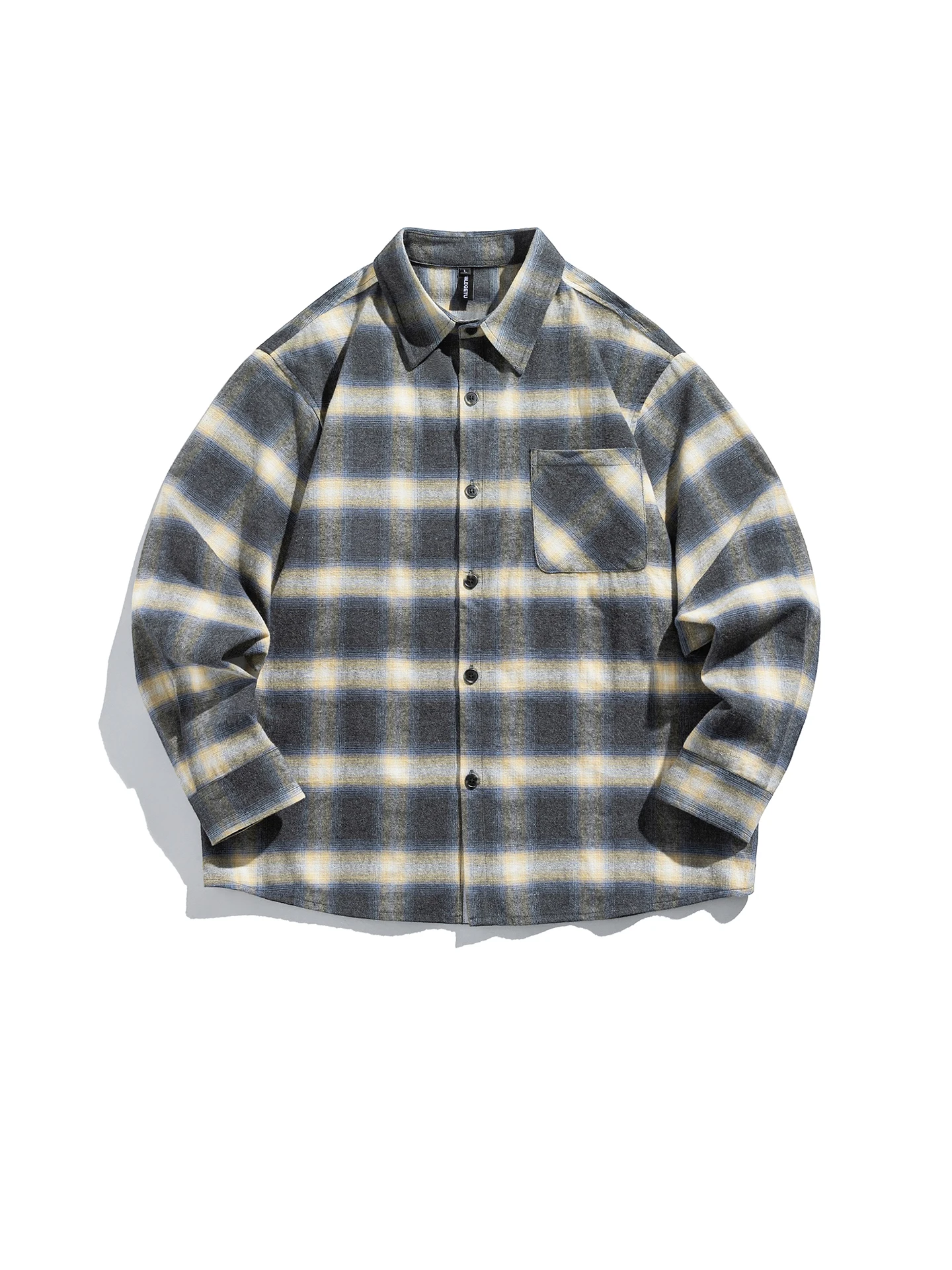 

Мужская рубашка-куртка в стиле ретро с контрастным клетчатым узором, повседневная, весенняя, свободного кроя, с отложным воротником, длинными рукавами, из хлопка