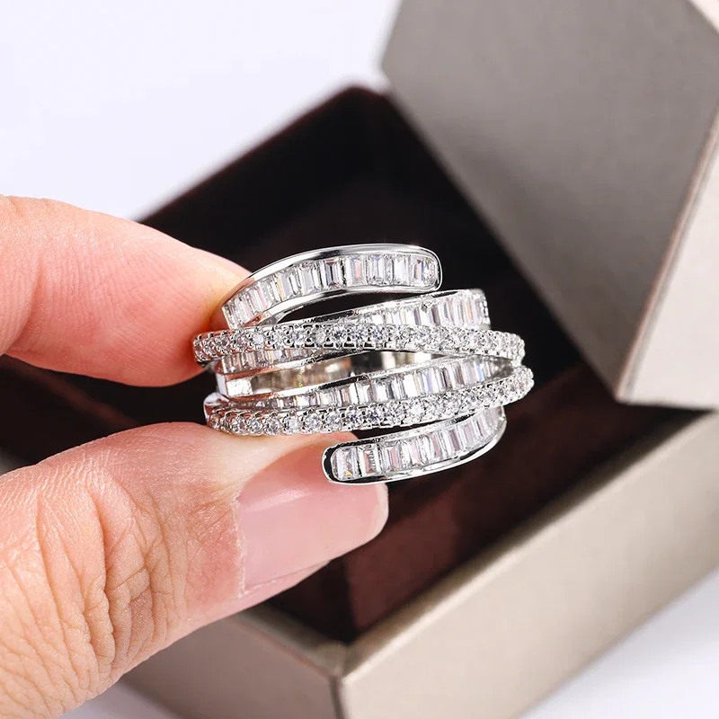 High Quality Interwoven Geometric White Zircon Ring 925 Silver for Ladies Men Wedding Party Engagement Jewelry Gift