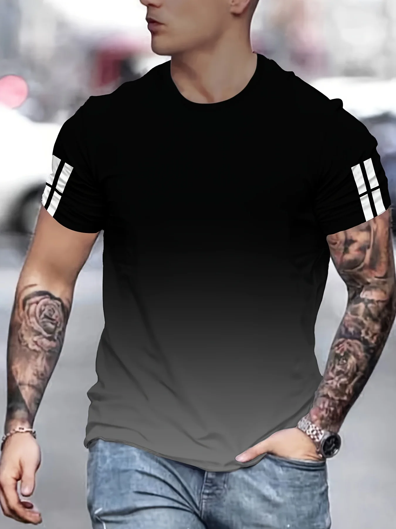 

Leisure Fashion Minimalist Men's T-shirt 3D Gradient Print Crew Neck Short Sleeve Tees Summer Quick Dry Breathable Men Clothing